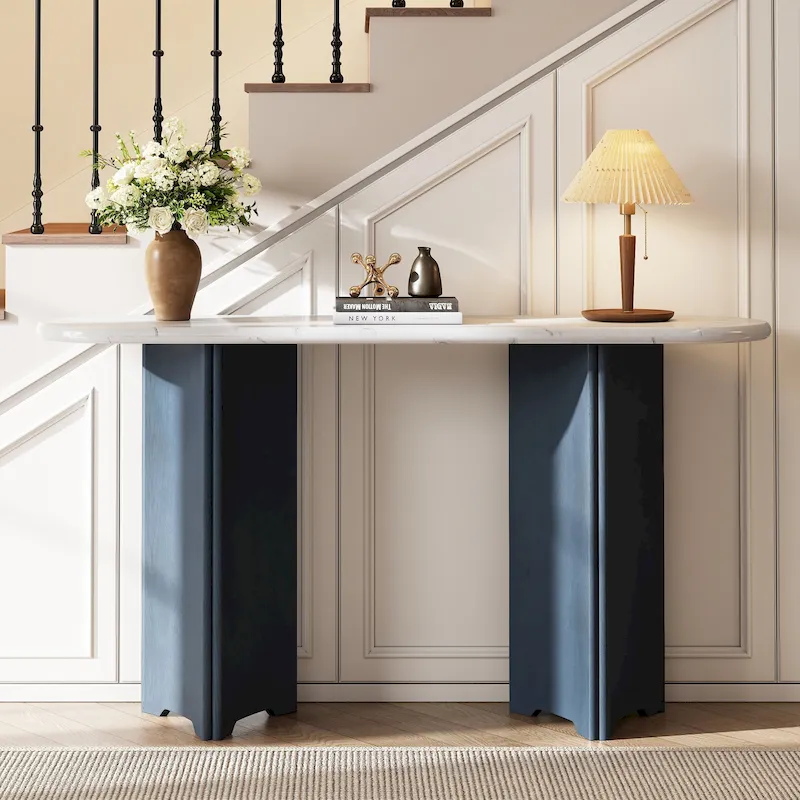 53.9  Console Table with Faux Marble Top & Wood Base