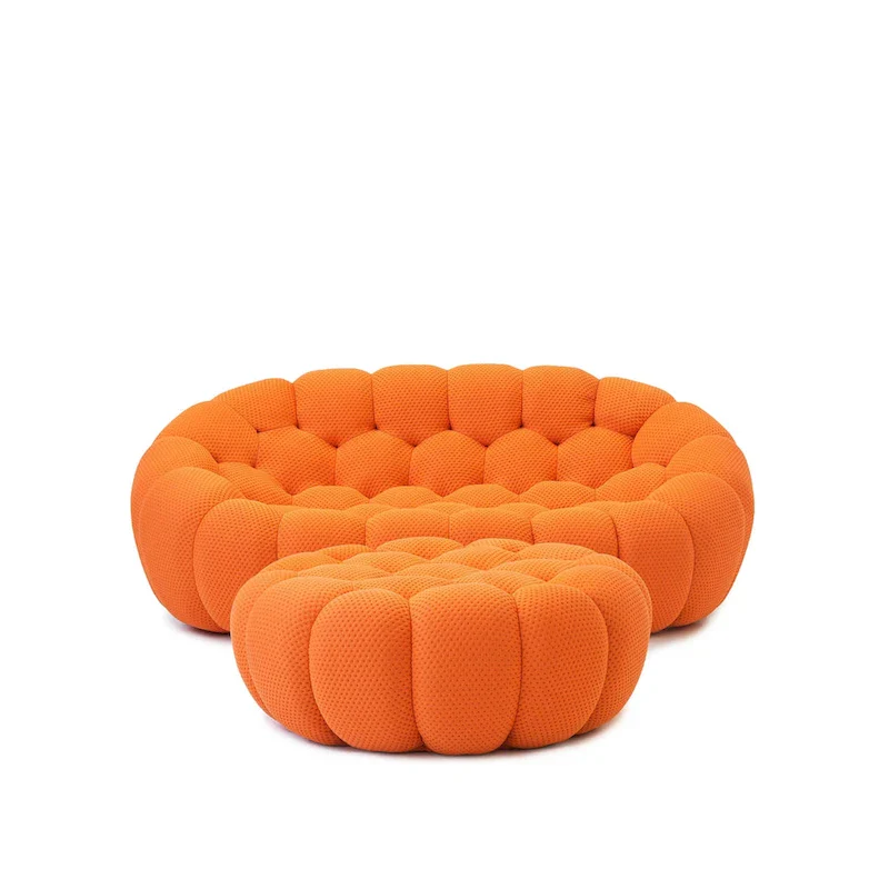 3D Honeycomb Fabric Upholstered Bubble Sofa Modern Loveseat with Ottoman