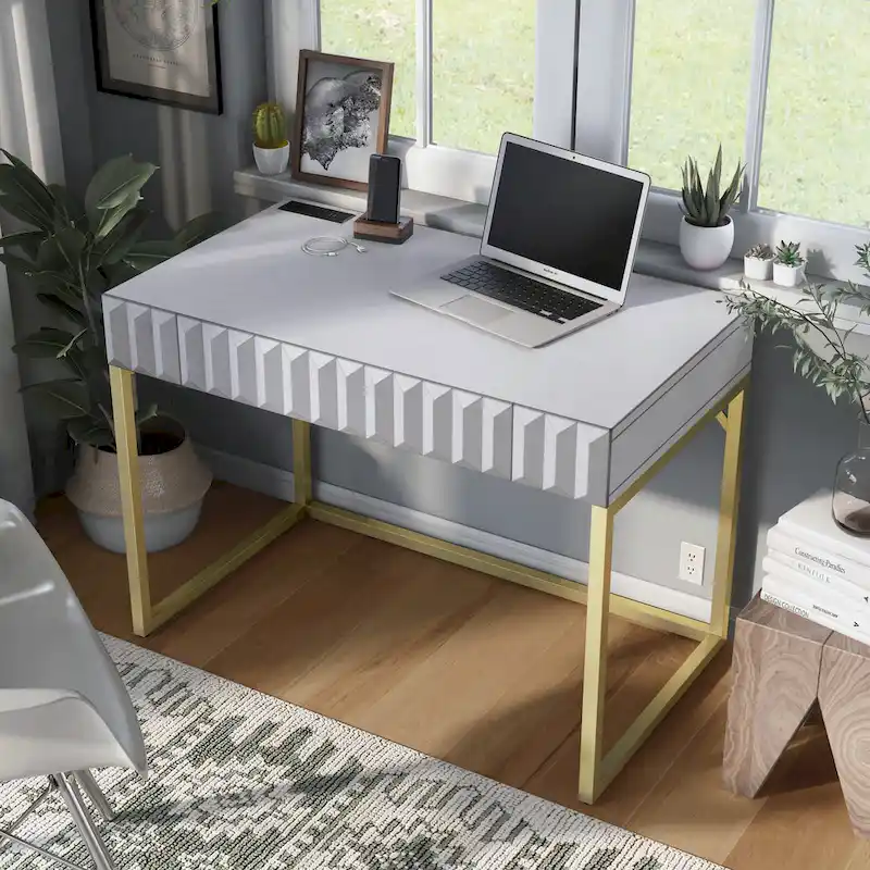 Bird Modern 42-inch Metal Computer Desk with USBs by