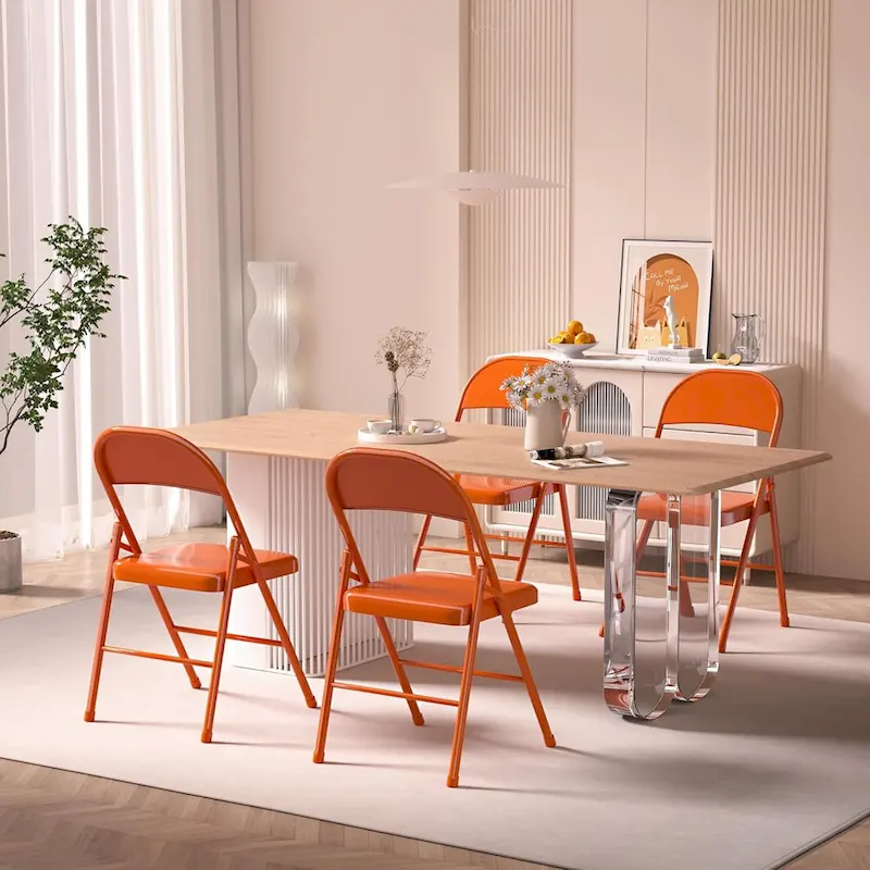 VECELO Folding Chairs Set of 4 Metal Frame Steel Seat with Triple Braced