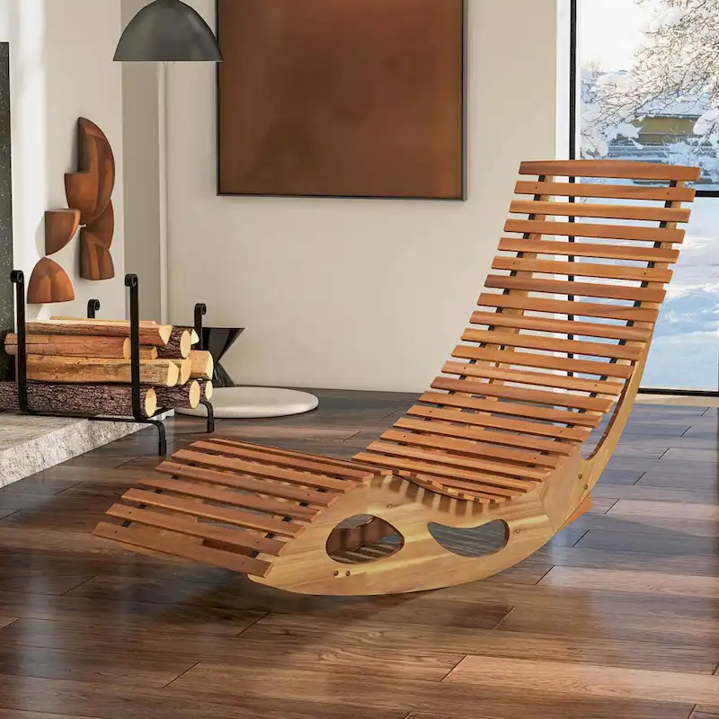 Costway Outdoor Chaise Lounge with High Back Slatted Seat Stopper - See Details