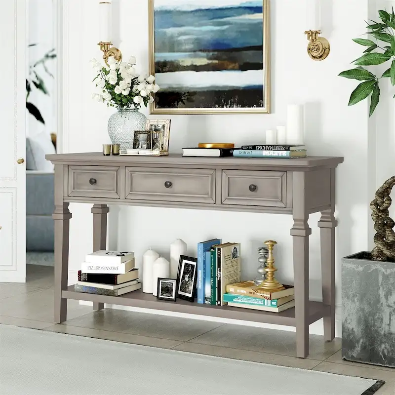Merax Retro Style Console Table with Three Top Drawers and Bottom Shelf