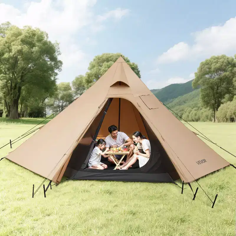 VEVOR Hot Tent for 4 Persons, Camping Tipi Hot Tents with Stove Jack & Inner Tent, Portable Winter Camping Tents with Snow Skirt, 4 Season, Brown