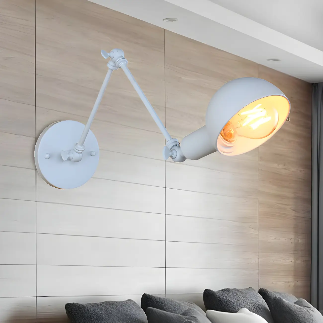 Modern White Metal Swing Arm Wall Lamp for Study