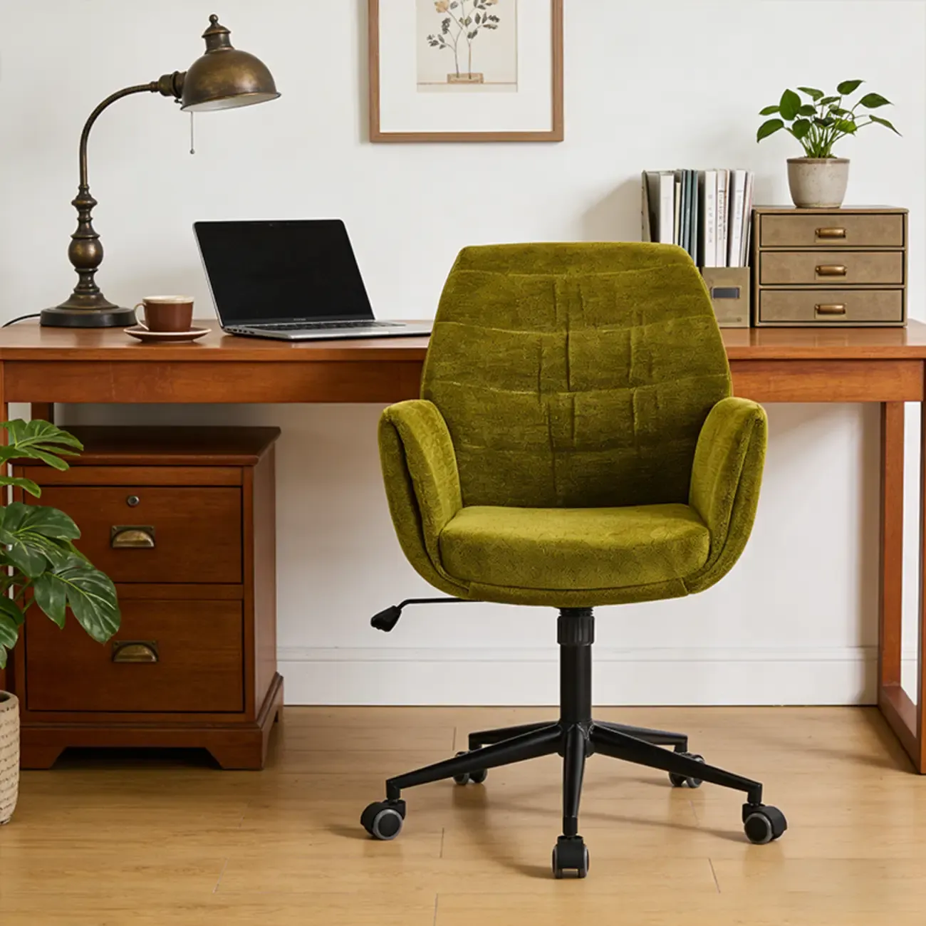 Adjustable Green Upholstered Fabric Swivel Office Chair