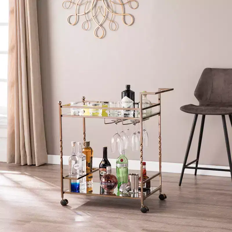 Ivers Metal Mirrored Bar Cart - Champagne - SEI