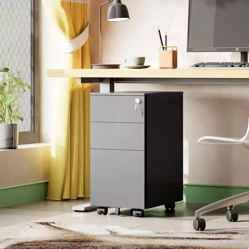 DEXYLLO 3-Drawer Mobile Filing Cabinet for Home Office, 11.8 Slim Vertical File Cabinet, Space-Saving Document Organizer with Lock