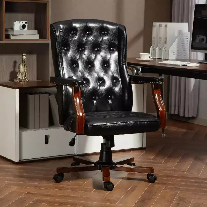 Ergonomic Desk Chair, Faux Leather Executive Chair, Vintage Wing Back Swivel Work Chair, Classic Computer Chair for Home, Office and Living Room