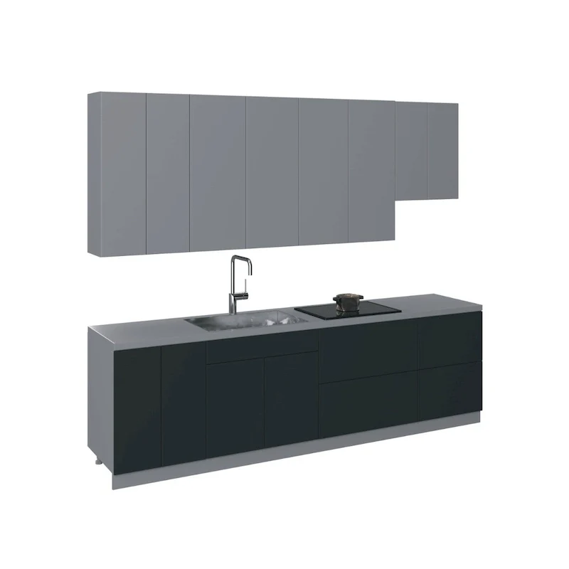 Black / White / Silver Gloss Modern Kitchen Cabinet Set, 2-Person Household, 9.5 Ft Wide