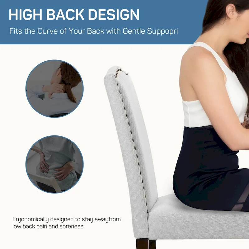 Dining Chairs Set of 2, Upholstered Dining Room Chairs Fabric Kitchen Chairs with Solid Wood Frame and Nailhead Trim