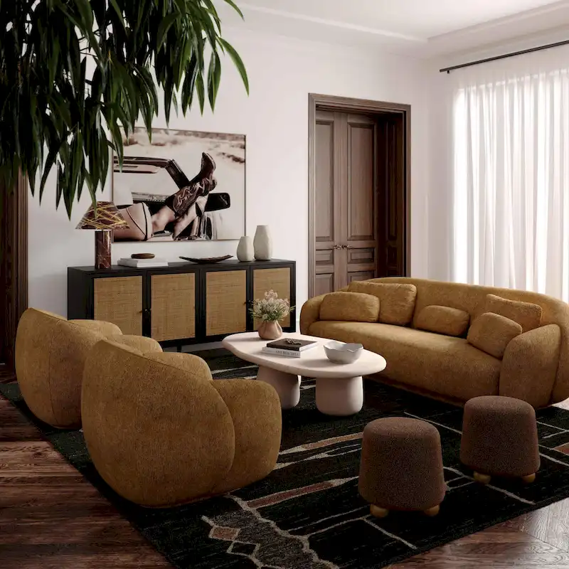 Chocolate Brown Boucle Upholstered Stool - Small