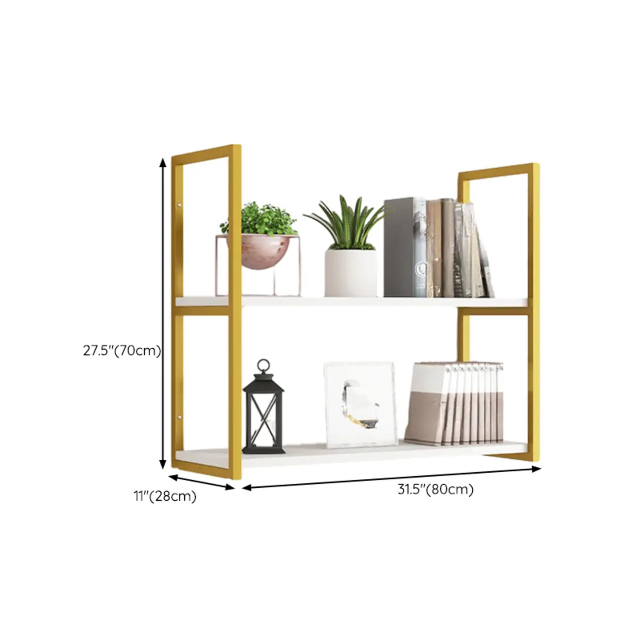 Modern Wall-Mounted Bookcase White Gold Display Shelf