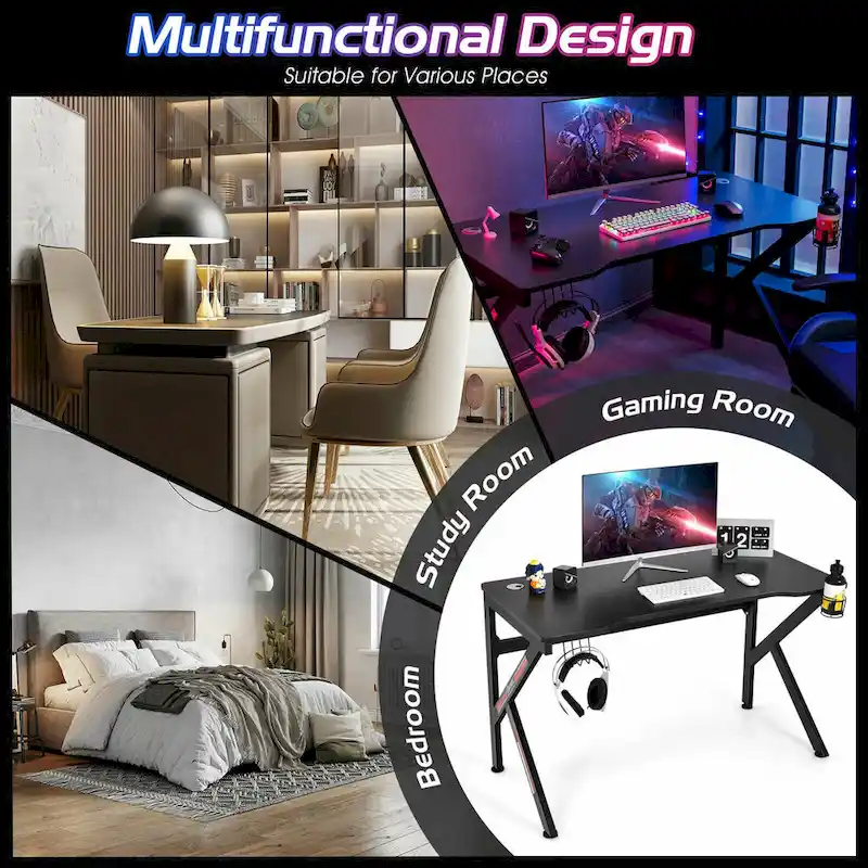 Gymax 48 K-shaped Gaming Desk Computer Table with Cup Holder &
