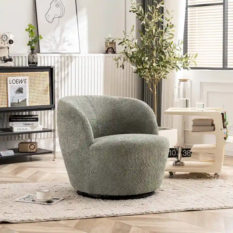 Single Fabric Modern Accent Chair 360 Degree Rotation Swivel Barrel Chairs