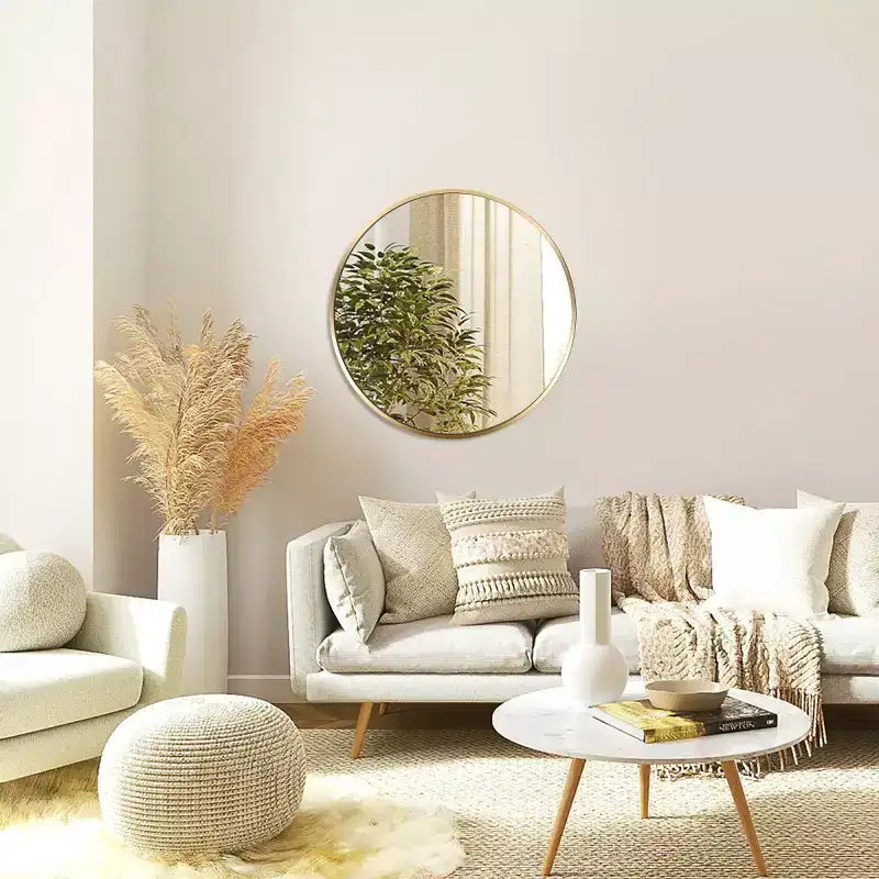 Modern Brushed Gold Round Wall Mirror, Metal Circle Decorative Accent Mirror for Living Room, Bathroom, Fireplace - Panipeachy