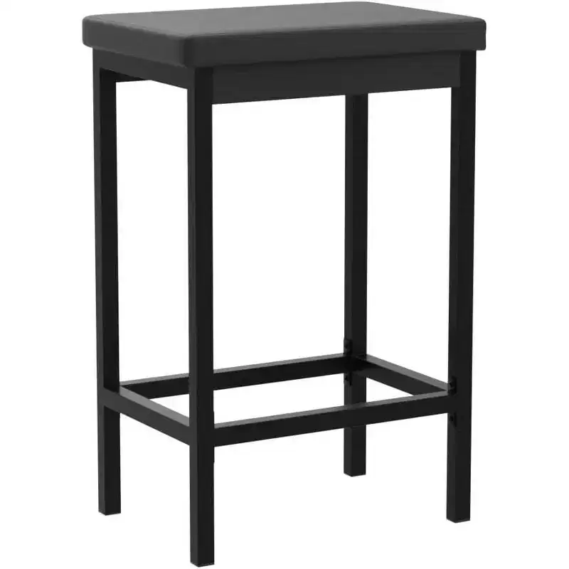 ACOINEL Bar Stools Set of 2, 24.8-Inch Breakfast Bar Chairs, Kitchen Stools with 2 Thick PU Upholstery, Black Bar Counter Stools