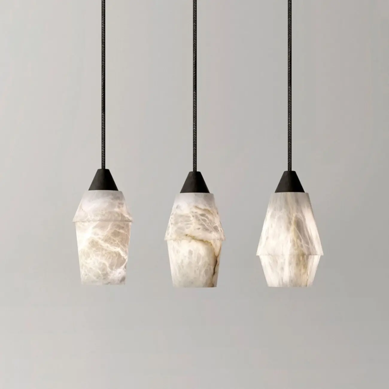 Art Deco Simple Conical Alabaster Rope Pendant Light