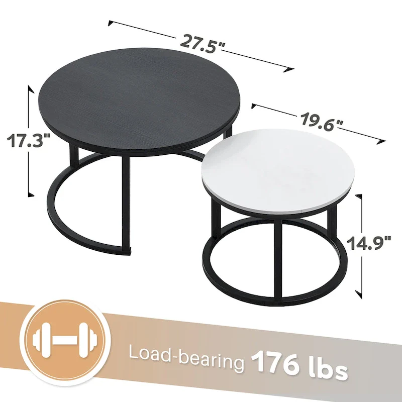Round Nesting Coffee Table Set - 2 Pieces - Black/White/Grey Options