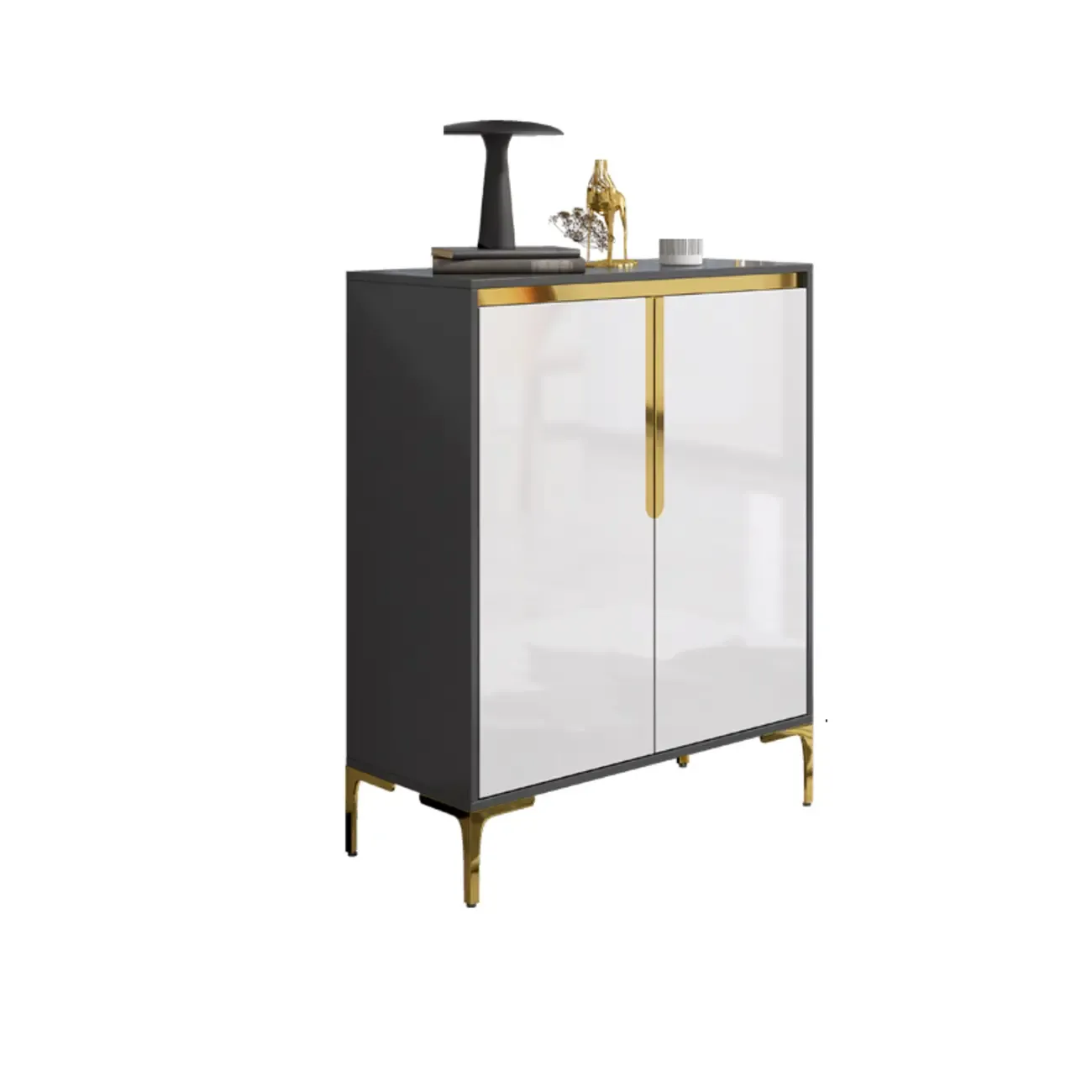 Entryway Wood Large Shoe Cabinet with Gold Accents