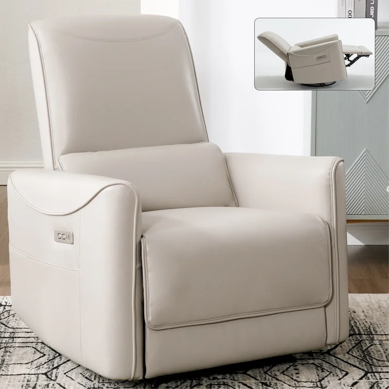 Brown Ergonomic Power Recliner with 270 Swivel, USB & Type-C Charging Ports, and Lumbar Support