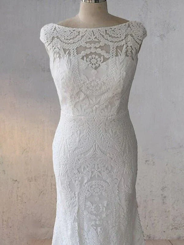 White Mermaid Cap Sleeve Lace Wedding Dress