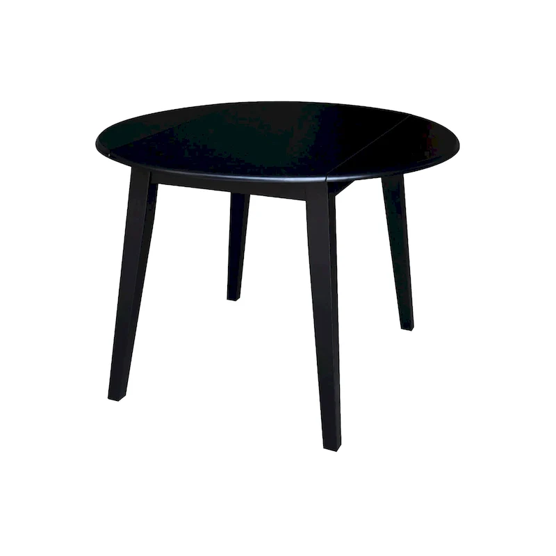 42-Inch Solid Parawood Round Drop Leaf Dining Table – Two 9-Inch Leaves