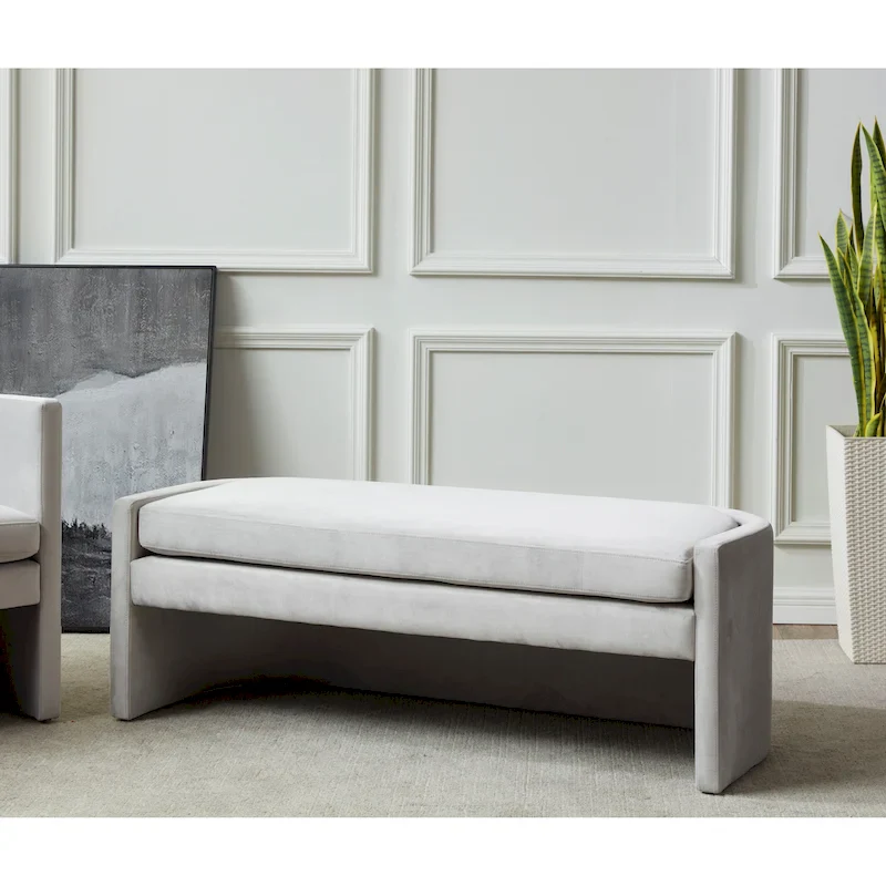 Light Grey / Slate Grey Curved Velvet Bench – Seats 2