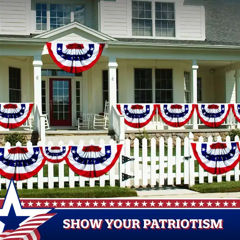 G128 USA Patriotic Pleated Fan Flag - 36 x 72 Printed Stars & Stripes with Canvas Header