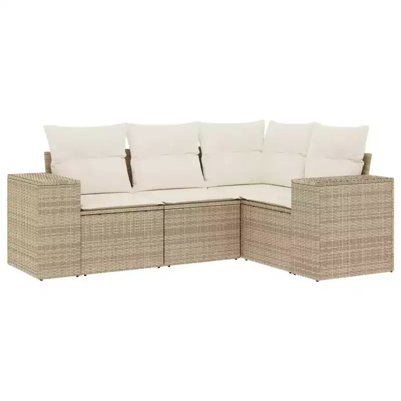 vidaXL 4 Piece Patio Sofa Set with Cushions Beige Poly Rattan