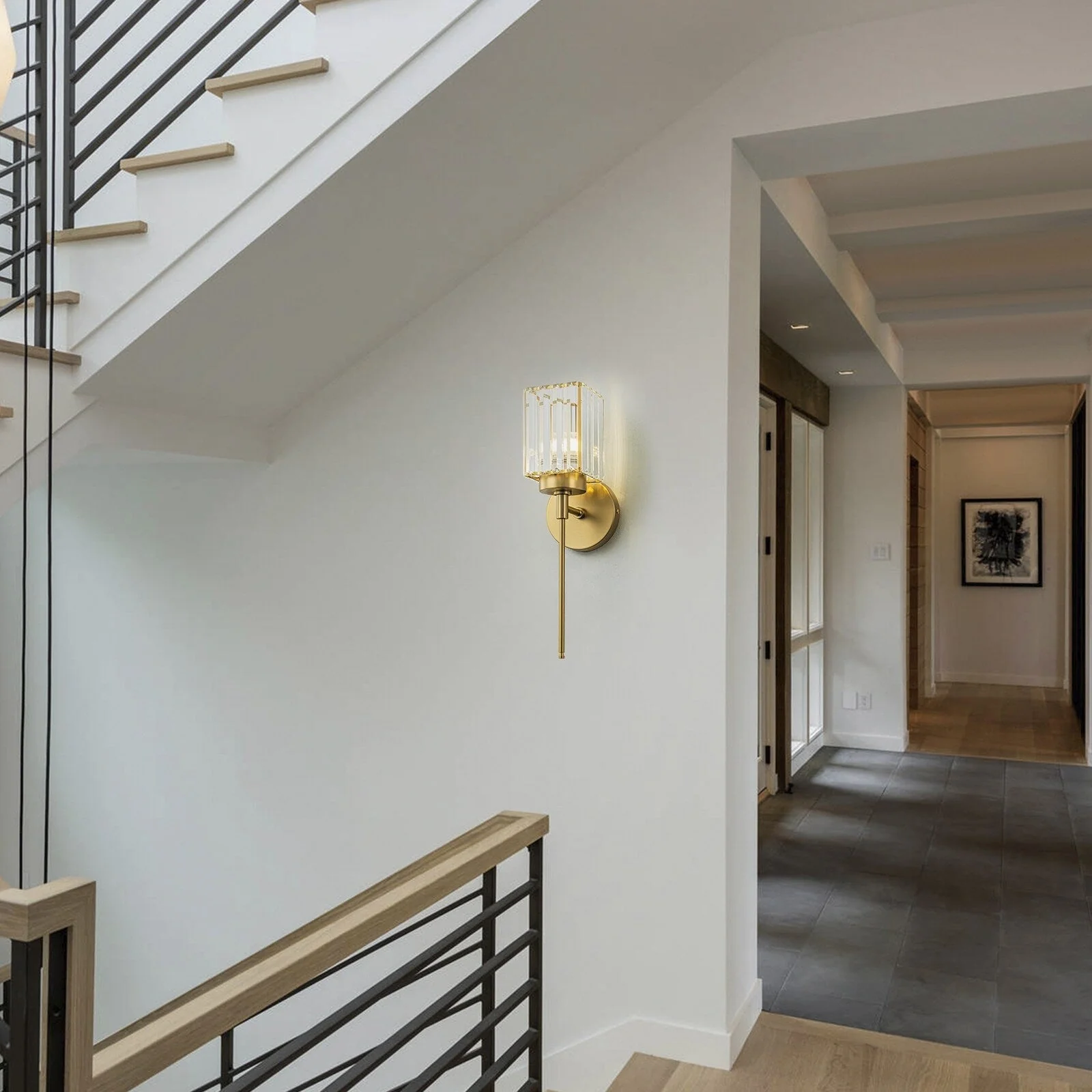 Modern Gold Dimmable Wall Light Glam Cylinder Bathroom Crystal Vanity Light Wall Sconces