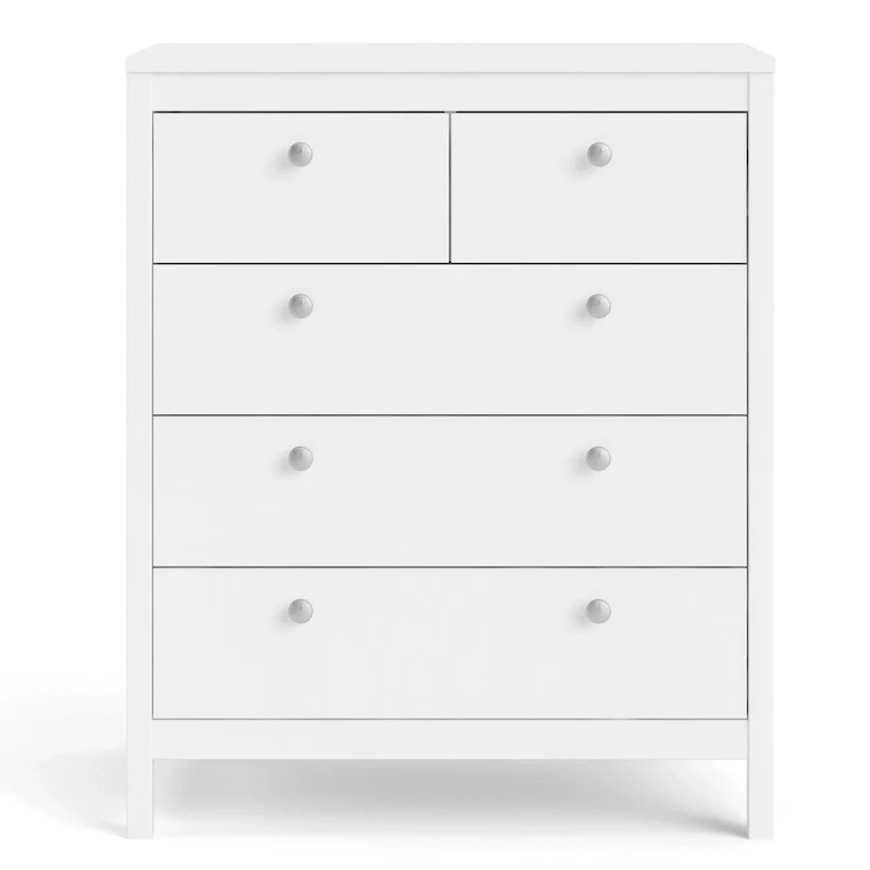 Grey 5-Drawer Chest with Leather Handles