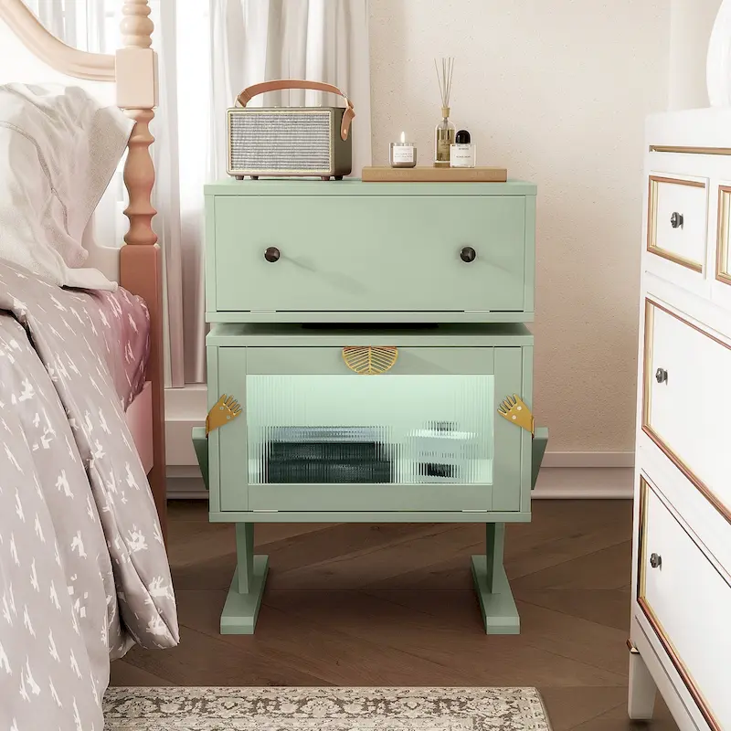 Nightstand with Rotating Drawer and LED Light Strip