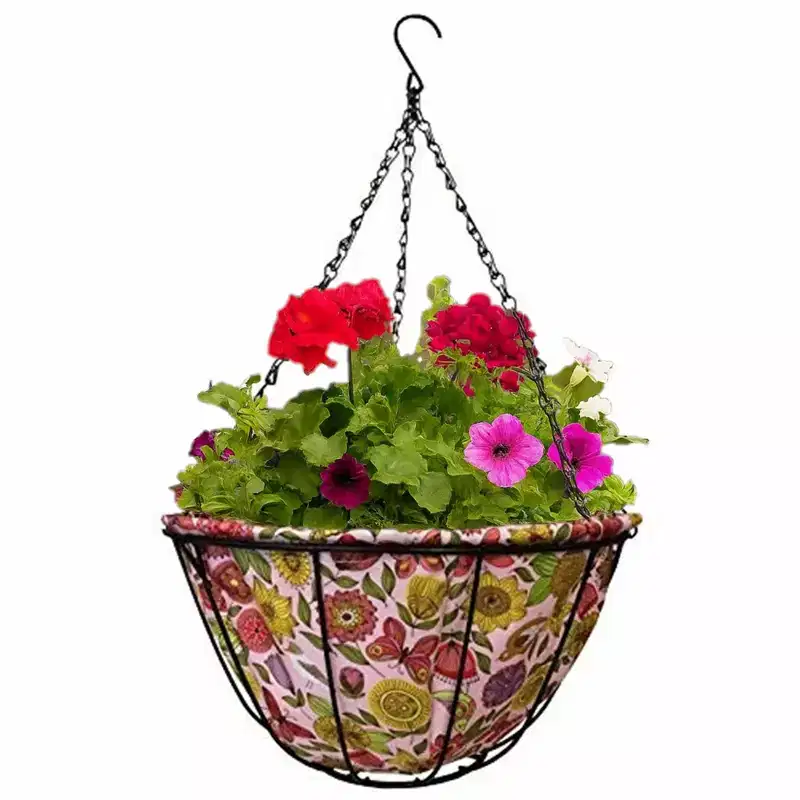 Gardener's Select Hanging Basket Planter with Paisley Fabric Coco Liner, 14in