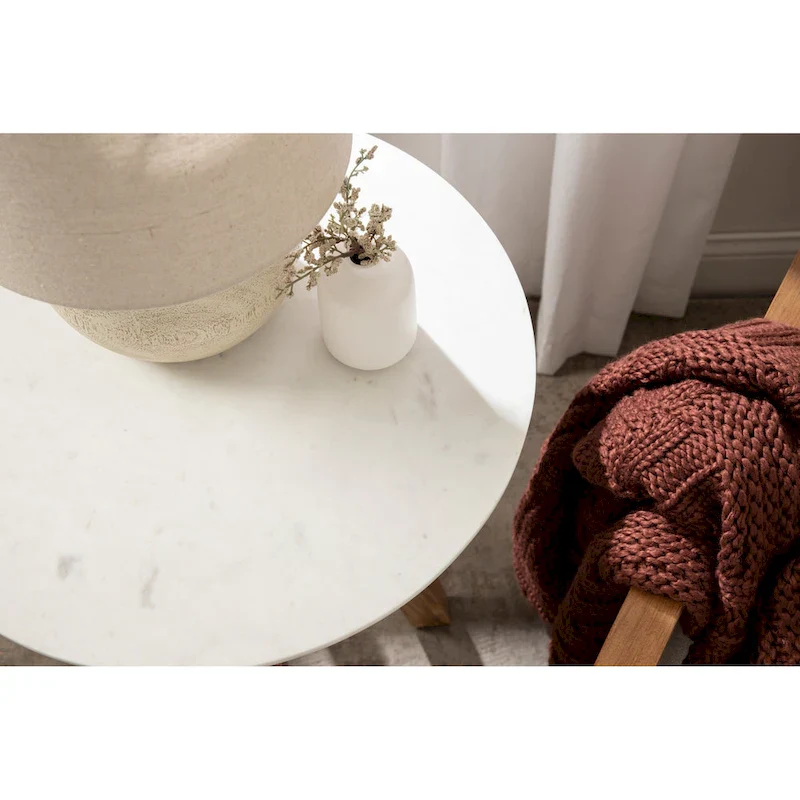 Natural Wood Round Side Table - Midcentury Modern Style