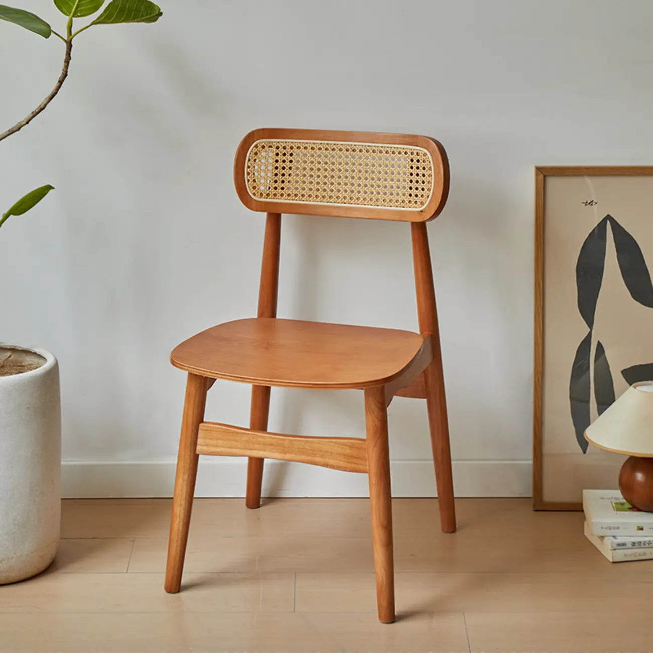 Rustic Black Wooden Armless Dining Chair with Handwoven Back