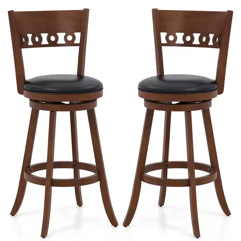 Costway 2PCS 30.5 Bar Height Chairs Swivel Bar Stools w/ Rubber Wood Frame