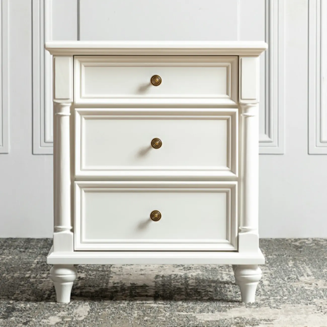 Traditional Ash Wood Nut-Brown 3-Drawer Bedroom Nightstand