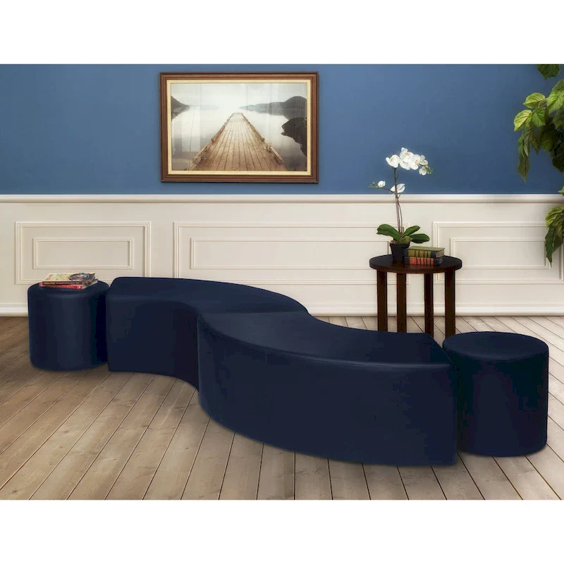 Semi-Circle Plush Ottoman, Black/Green/Teal/Grey/Blue, Set of 2