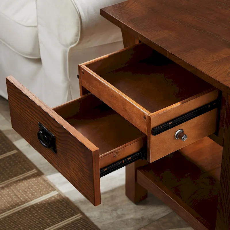 End Table with Drawer - Medium Oak, Mission Style, Single User