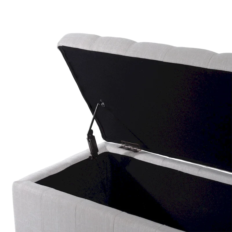 Cream Fabric Tufted Storage Ottoman Bench, Single Seat