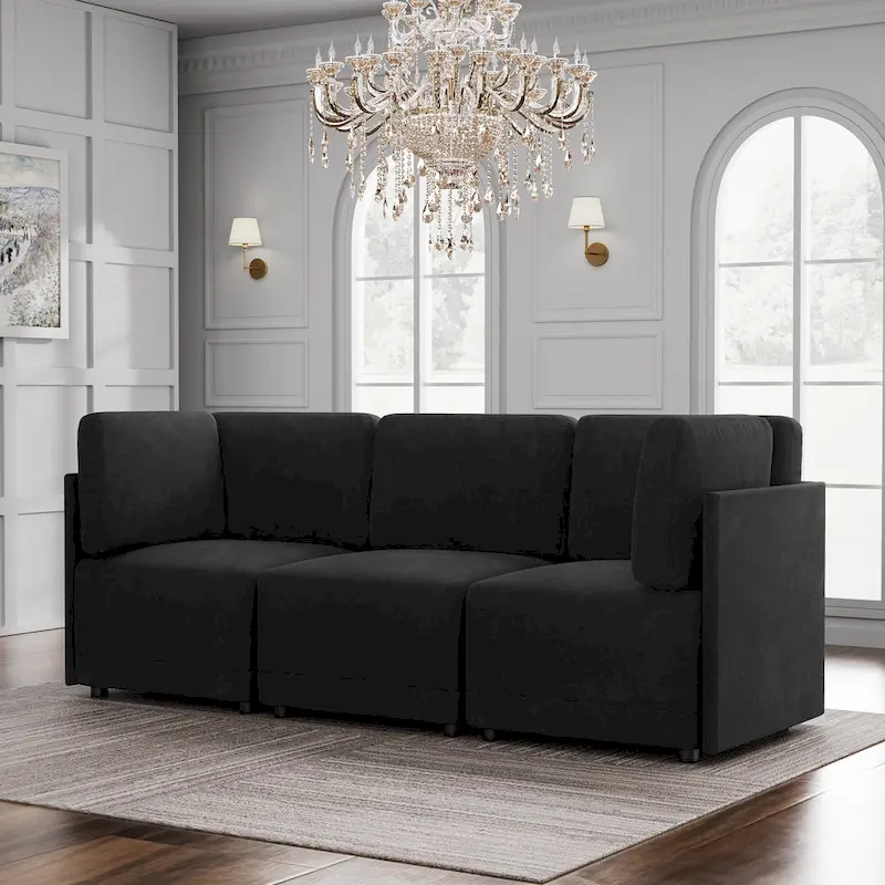Modern Modular 3 Piece Reversible Sectional Linen Sofa Couch Optional in Free Combination