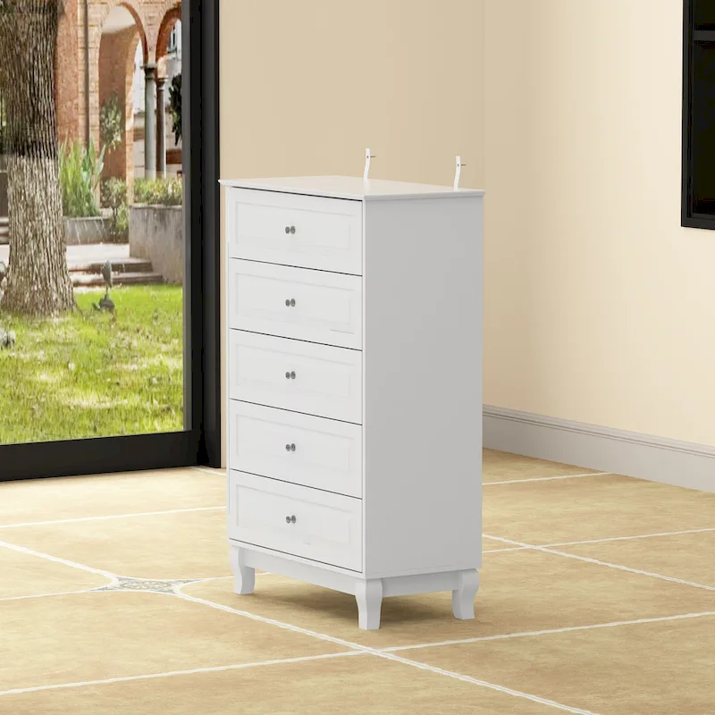 Black 5-Drawer Dresser with Wood Legs