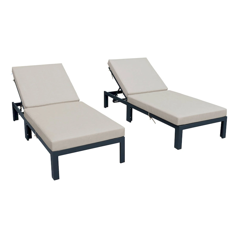 Chelsea Set of 2 Aluminum Armless Chaise Lounge Chair With Cushions for Outdoor Summer Patio Porch Beach Backyard Pool