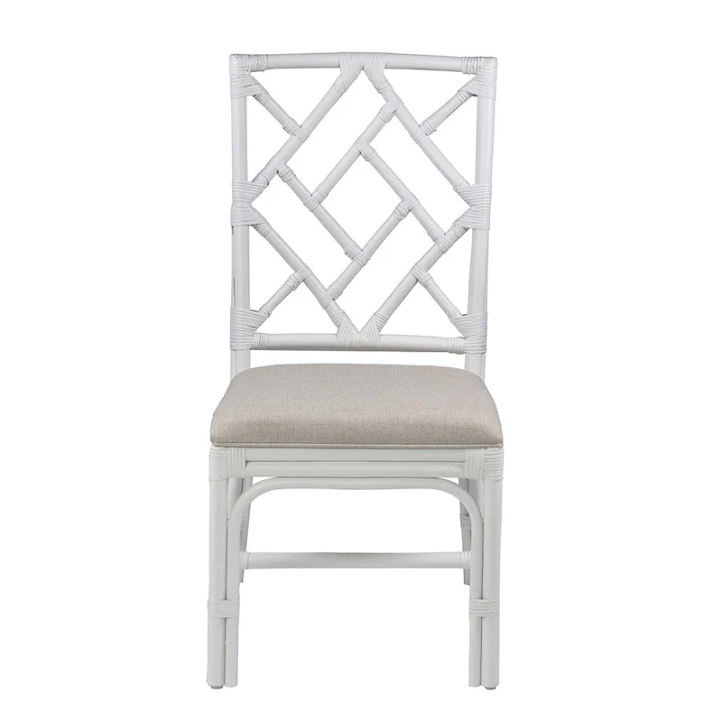 Natural Rattan Handmade Chippendale Cushioned Dining Chairs by