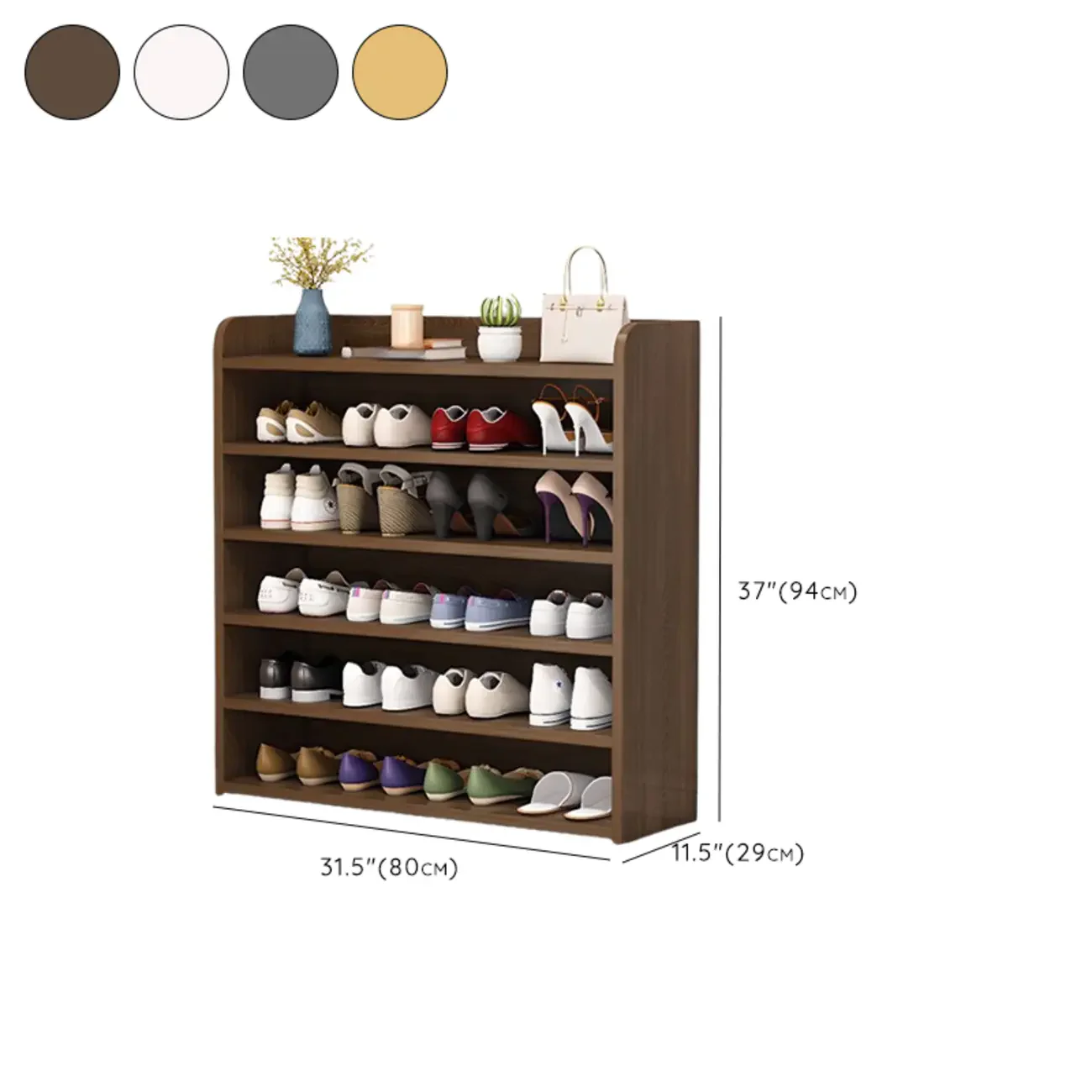 Vertical White Wooden Hallway 6-Tier Open Shoe Rack