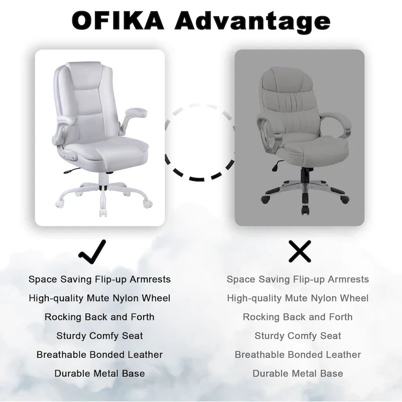 Big and Tall Ergonomic High Back Adjustable Height Leather Executive Chair with Padded Flip-up Arms