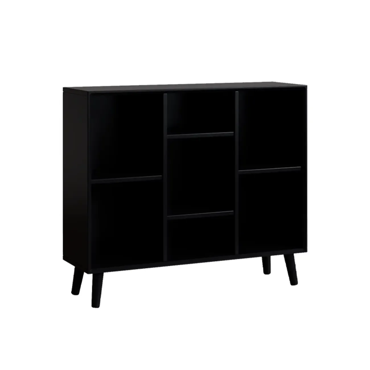 Modern Black Rubberwood Open Rectangle Bookcase