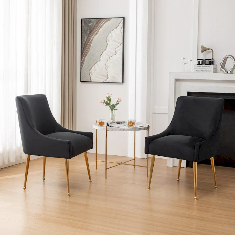 Green Velvet Upholstered Dining Chairs - Set of 2