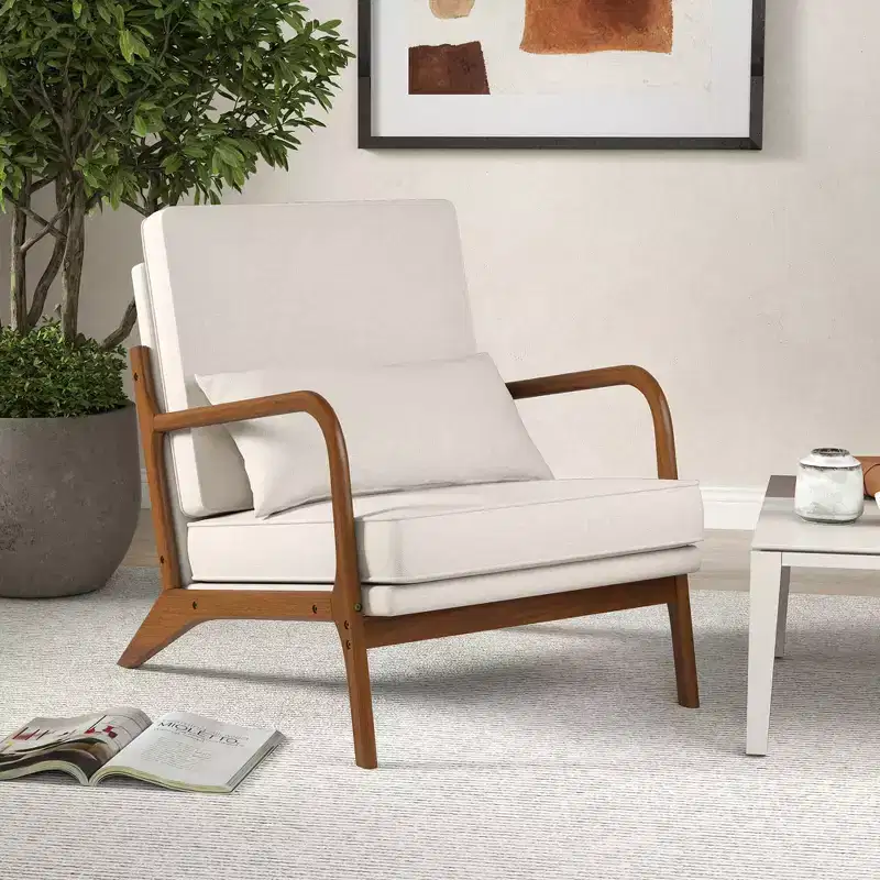 Costway 1/2 PCS Modern Accent Chair Upholstered Leisure Armchair with Rubber Wood Armrests & Legs