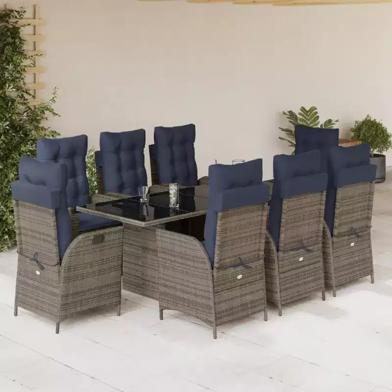 vidaXL Patio Dining Set with Cushions Outdoor Garden Seating Gray Poly Rattan